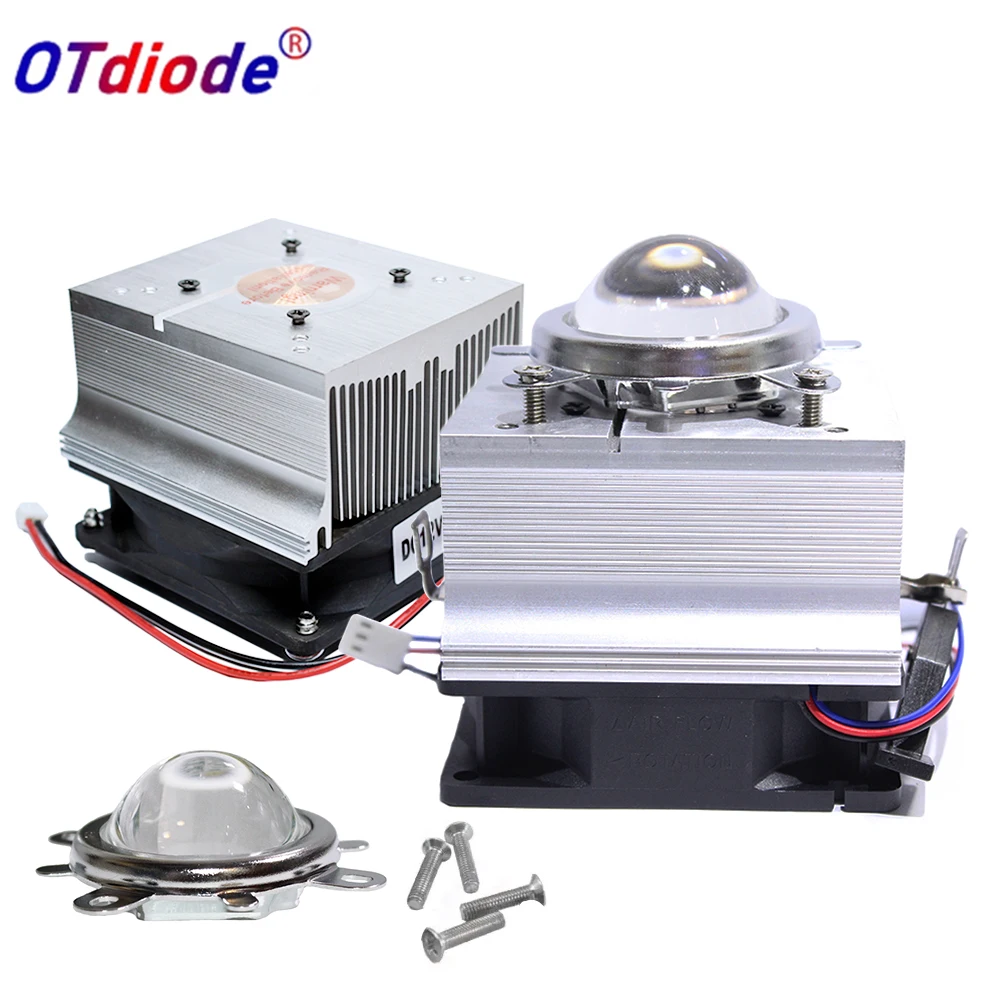 Led Cooling System LED Aluminium Heat Sink Cooling Fan + 60/120degree 44mm Lens + Reflector Bracket For 20-100W High Power LED