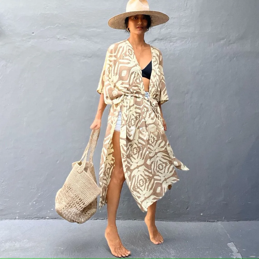 

Fashion Boho Bikini Cover-ups Zebra Print Oversized Beach Cover Up Open Front Beach Cardigan For Women