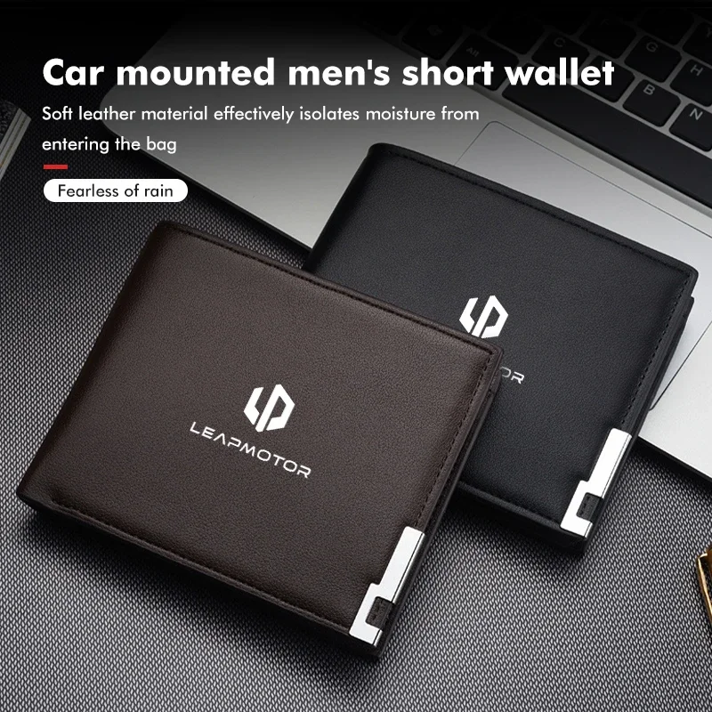 1Pc Leather Car Men Short Wallet Slim Purse Card Holder Driving License Case For Leapmotor B10 C10 C16 C11 C01 T03