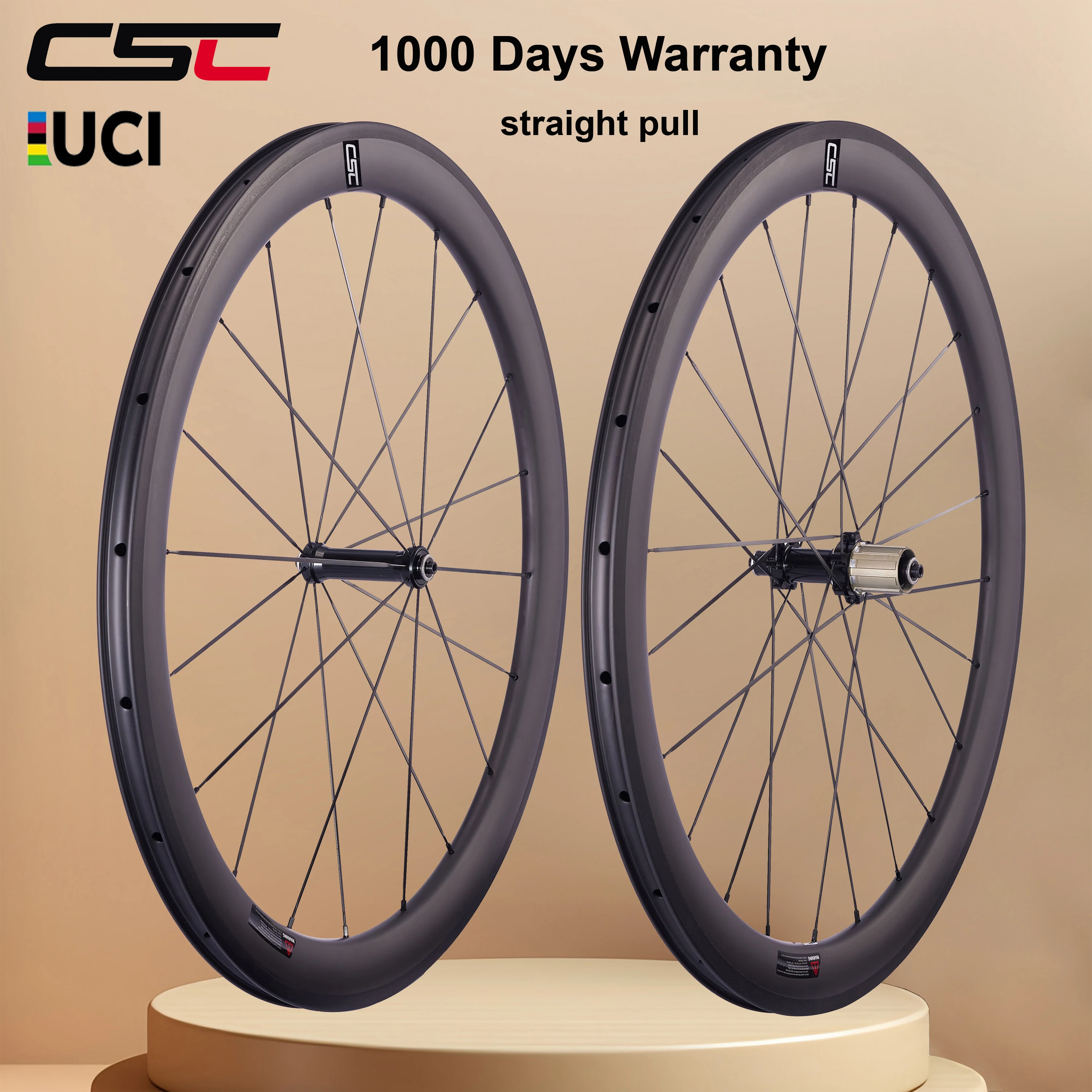 Roues de vélo de route en carbone CSC 38/50/60 mm certifiées UCI 700C, jantes UD mates, frein V, moyeu à tirage droit, jeu de roues de vélo de route en carbone