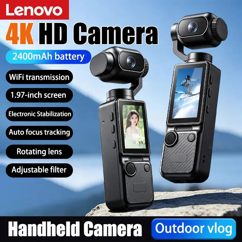 Lenovo S1 Handheld Gimbal Camera with 1.97'' Screen 4K 330° Rotating Lens WiFi Transmission Auto Focus  Tracking Camera Outdoor
