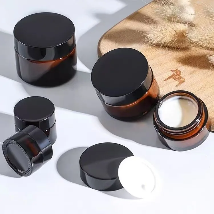 1pcs 5g-50g Amber Brown Glass Cosmetic Jar Face Cream Bottles Portable Travel Face Cream Cosmetic Container Accessories