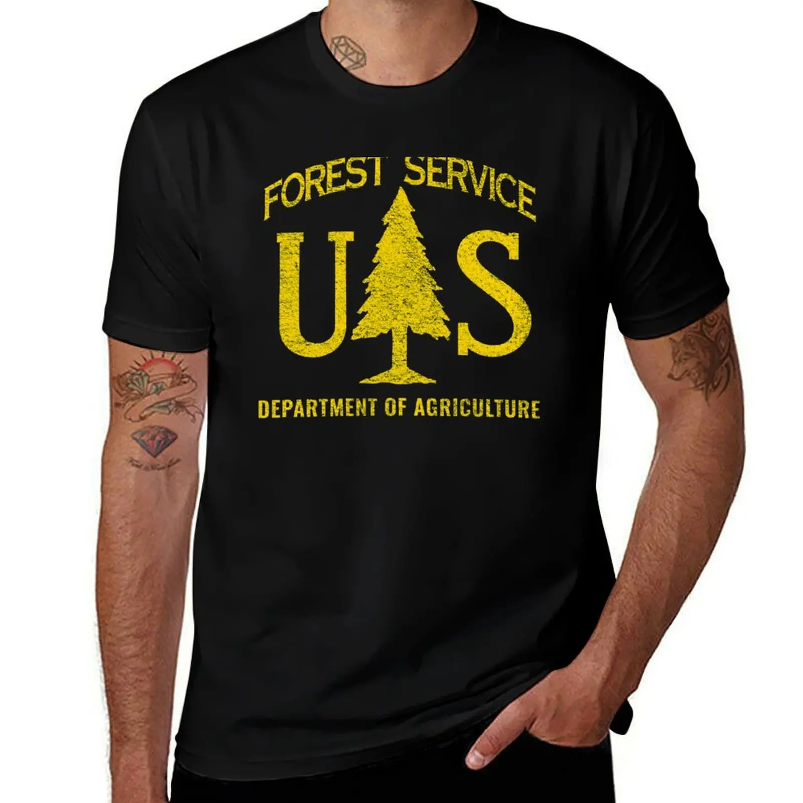

U.S. Forest Service (Distressed Yellow) T-Shirt mens graphic t shirts g man t shirts for men essential t shirt T-Shirt