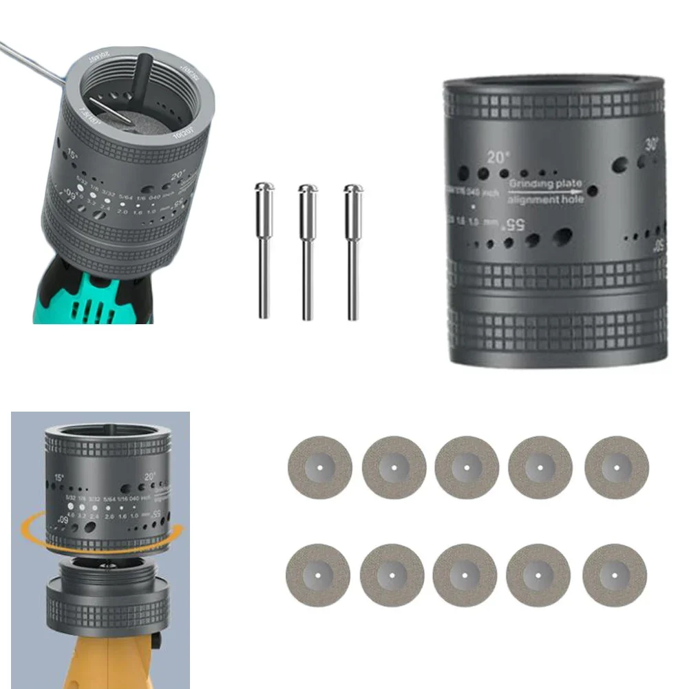 1set Electrode Sharpener Grinder Head TIG Welding Tool 8 Angled Hole Sharpener Double-sided Grinding Wheels CNC Mandrel