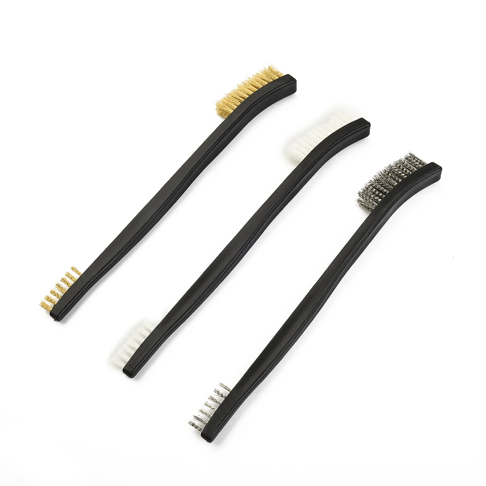 Efficient Mini Wire Brush Set with Steel Brass and Nylon Bristles (3Pcs) for Metal Rust Cleaning and Polishing