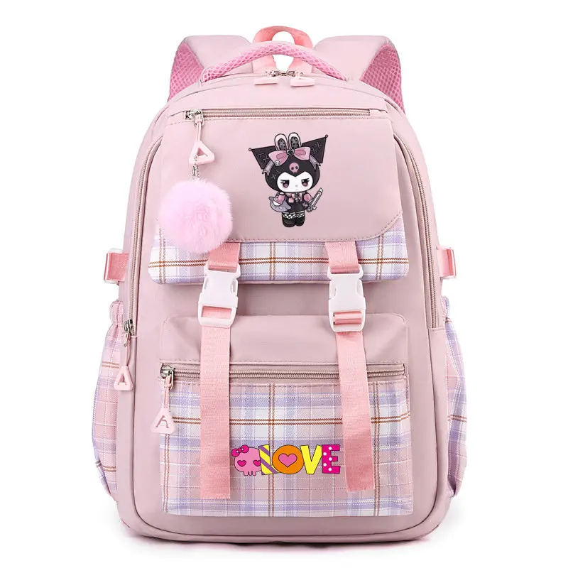 Mochila escolar con estampado de Kuromi, morral de lona para adolescentes y niñas, bolsa de viaje de gran capacidad, regalo de cumpleaños