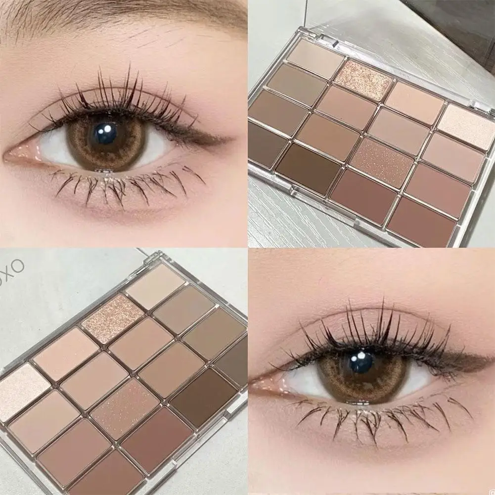 Paleta de sombras de ojos, 16 colores, mate, Nacarado, baja saturación, larga paleta de ojos, maquillaje marrón, brillo Rosa duradero