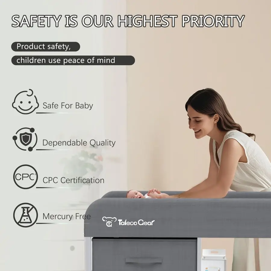 Changing Table, Portable Changing Table, Diaper Changing Station with Waterproof Pad, Changing Table Dresser with 3 Storage Bask