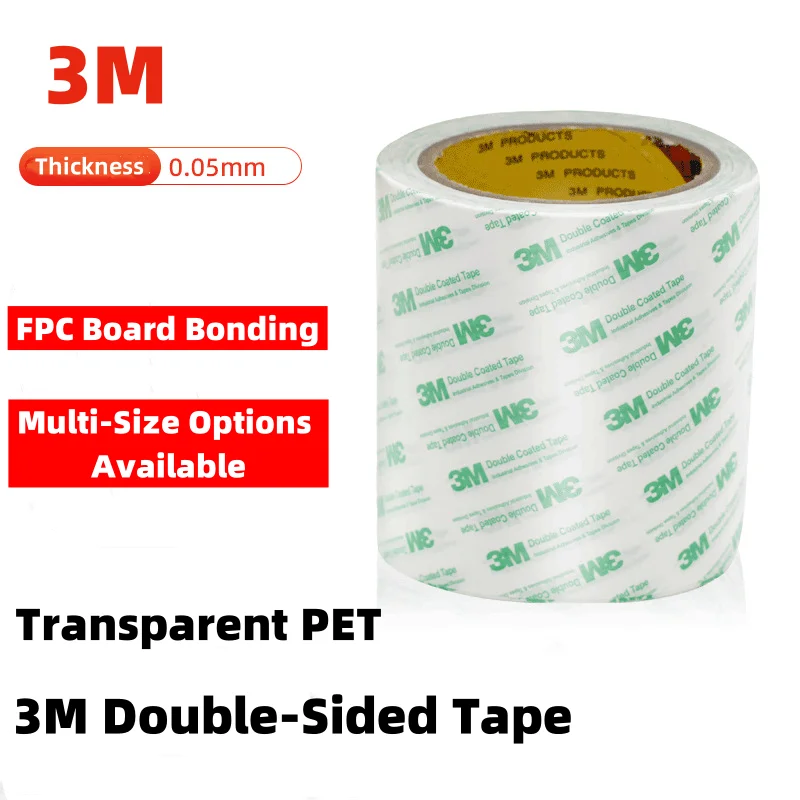 3M 0.05mm * 5—50mm * 50M PET High-Strength Residue-Free Ultra-Thin Clear Double-Sided Tape for Panel & Battery Bonding