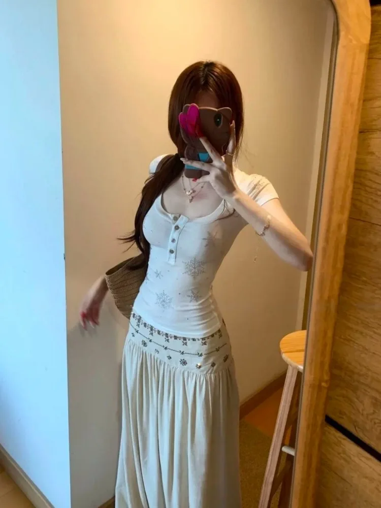 T Shirts Women Hot Drill Short Sleeve Slim Spring Summer Fashion Vintage Sexy Crop Tops Ladies Casual Tee Shirt