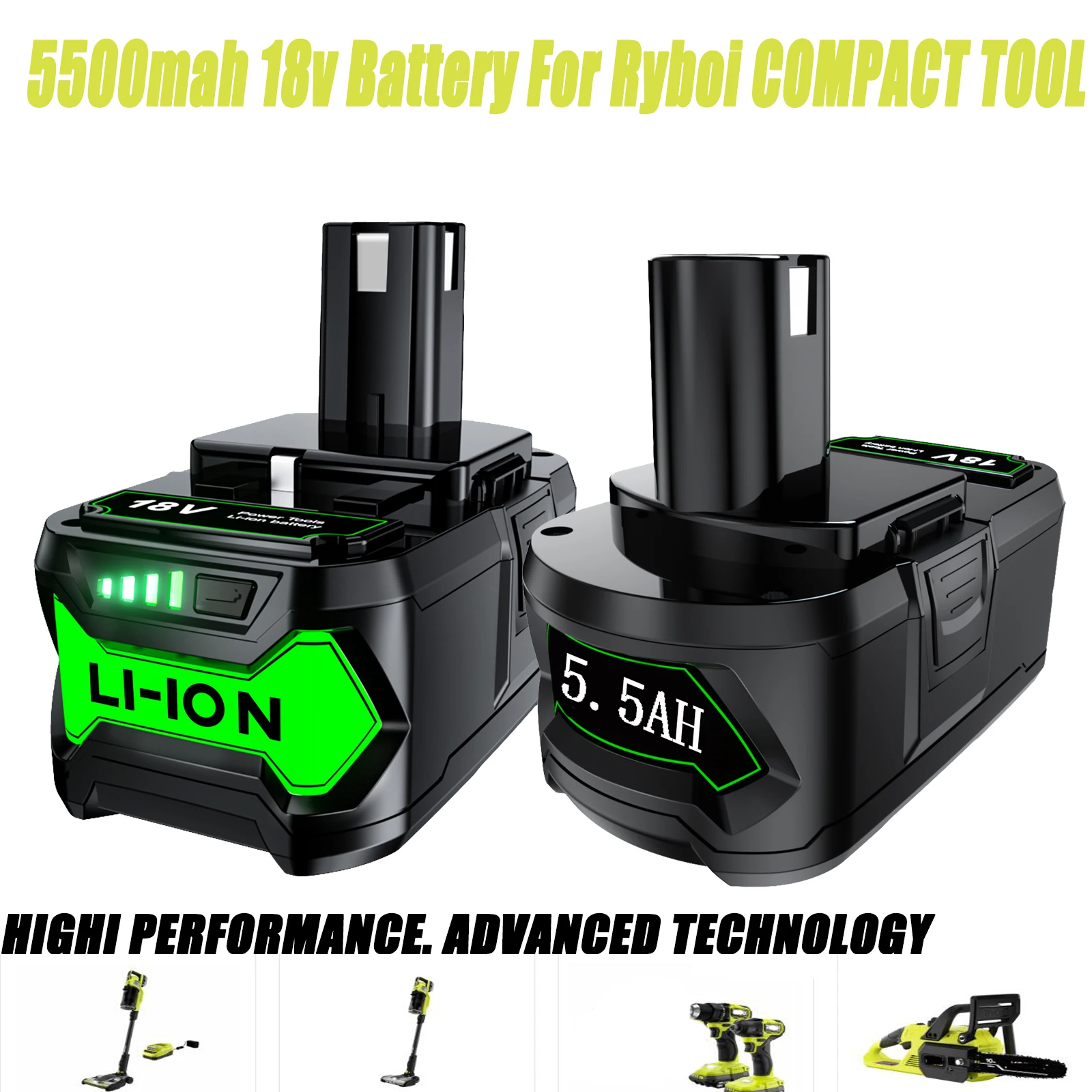 

5.5Ah 18V Replacement Battery for Ryobi 18V Lithium Battery for P108 P102 P103 P104 P109 18-Volt For ONE+ Cordless Tool