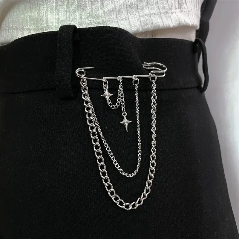 Korean Style Metal Butterfly Chain Brooch for Women Men Suit Decoration Tassel Chain Metal Beads Pin Cloth Jewelry Accessories