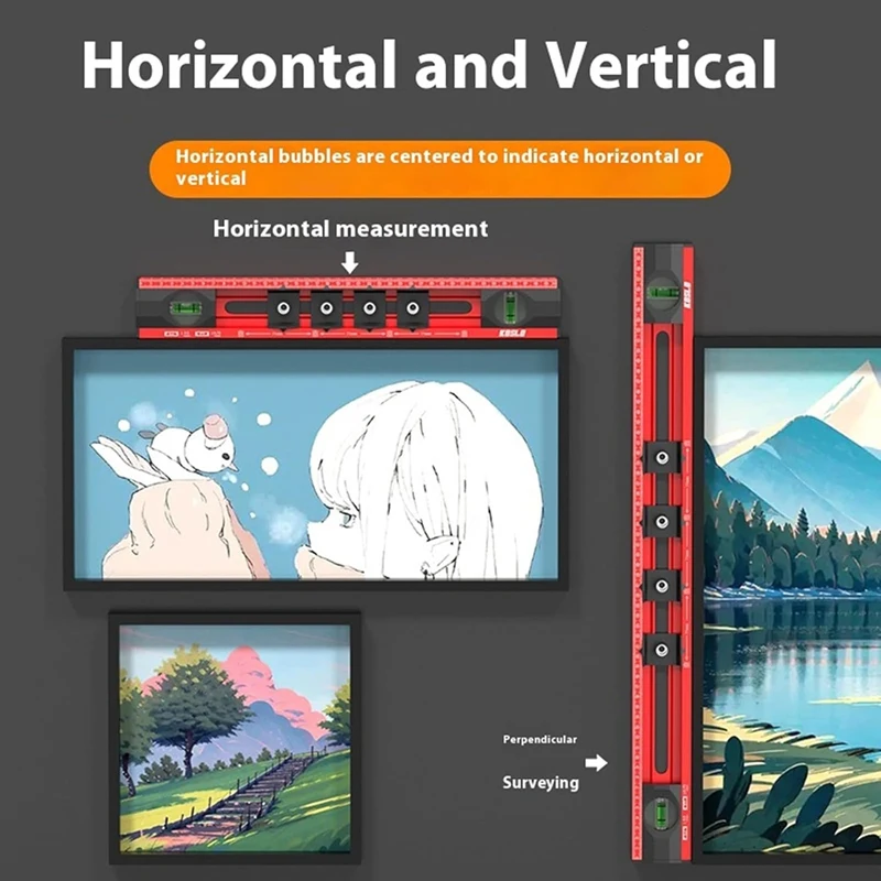 Electrician Levels Used to Locate the Photo Frame, Measure the Levels, Draw Lines Accurately and Measure the Length-A27R
