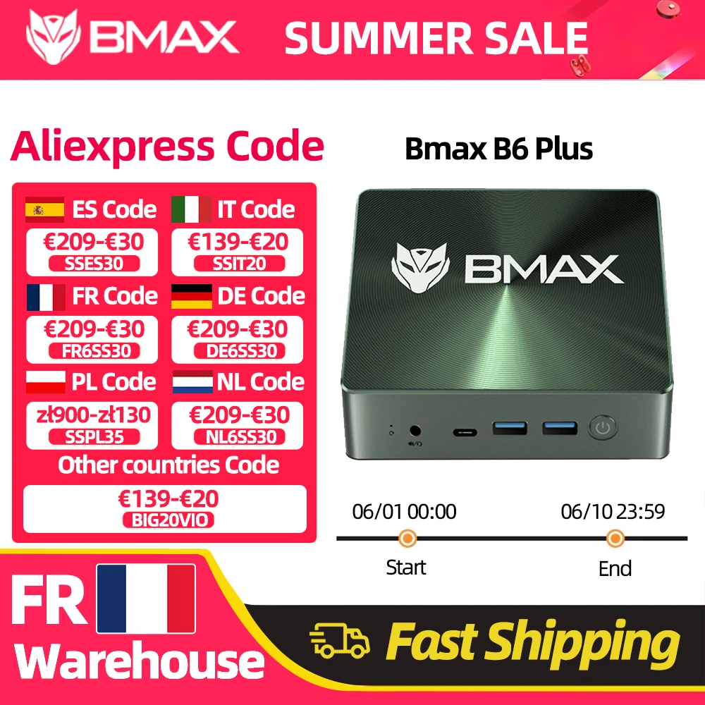 Mini PC BMAX B6 Plus Intel I3-1000NG4 Windows 11, 12 Go de RAM, 512 Go SSD, WIFI 5, 3 ports USB 3.0, 2 ports HDMI, Bluetooth, Type-C
