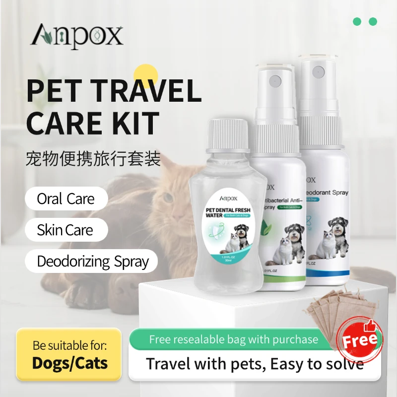 مجموعة العناية بالحيوانات الأليفة Anpox 3 في 1: تنظيف الأسنان، التحكم المضاد للبكتيريا والعث - حجم السفر، للقطط والكلاب #1