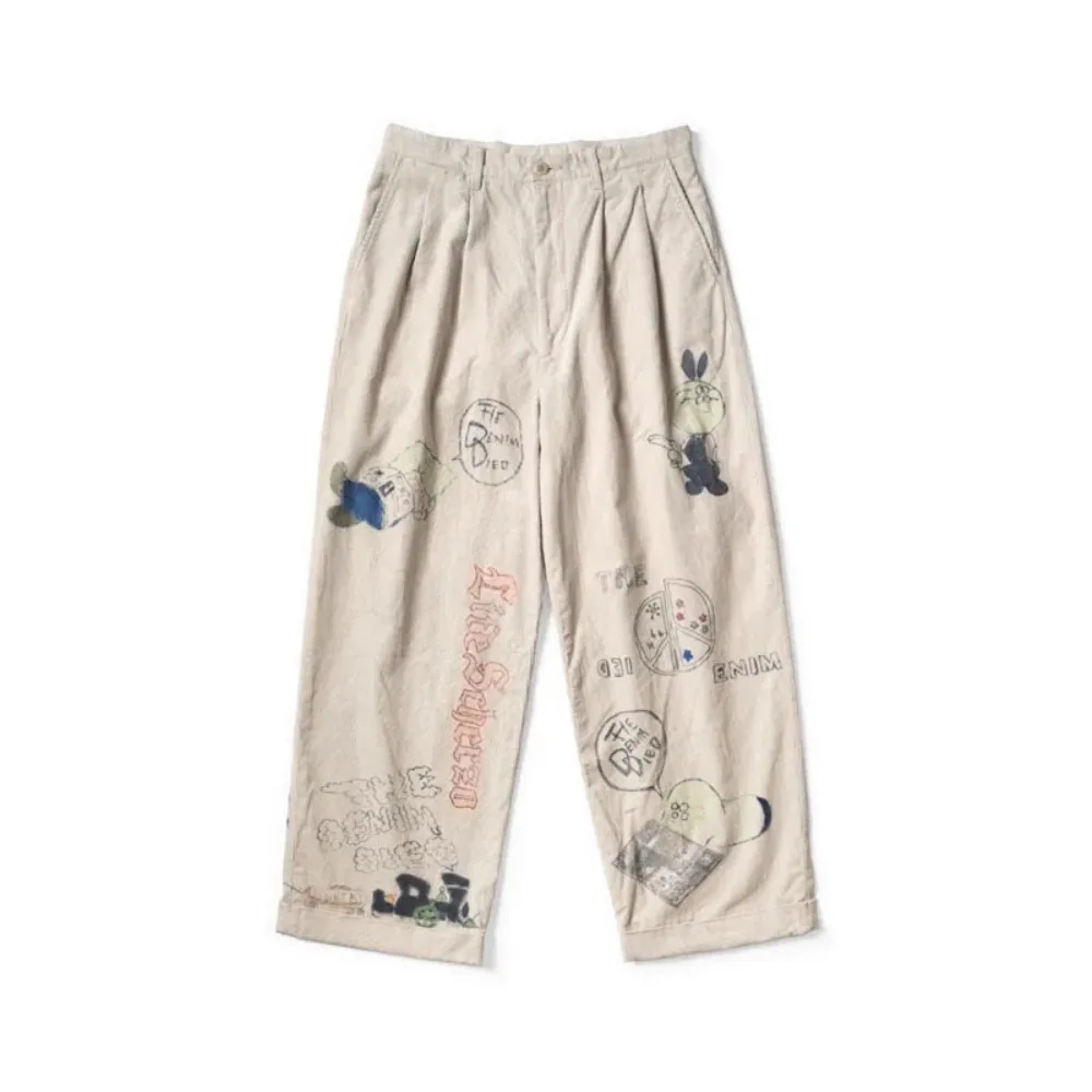 Japanese KAPITAL Hirata Kazuhiro Vintage Corduroy Washed Vintage Style Fun Print Casual Long Pants