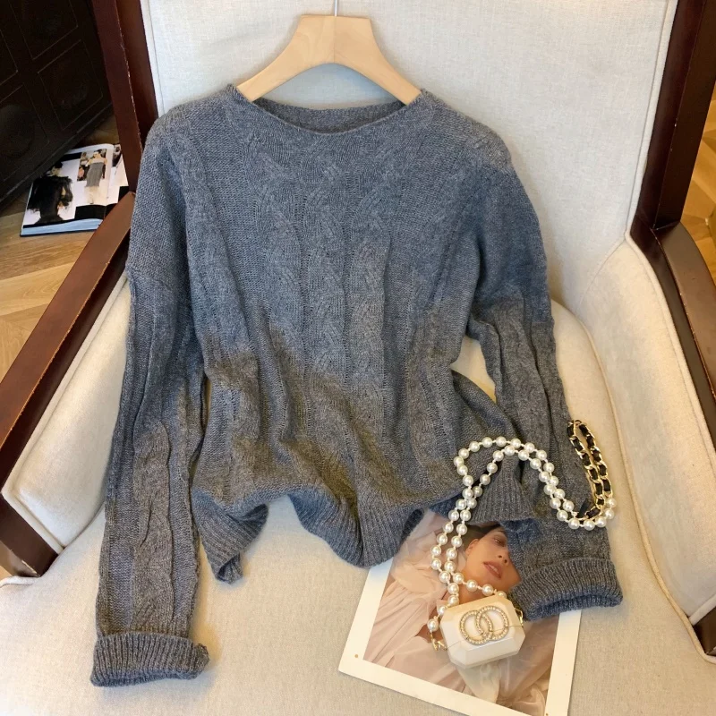 

Свободный длинный вязаный свитер Sve, женский круглый модный топ Ne Twist, осень-зима, новый корейский ленивый слей, модный