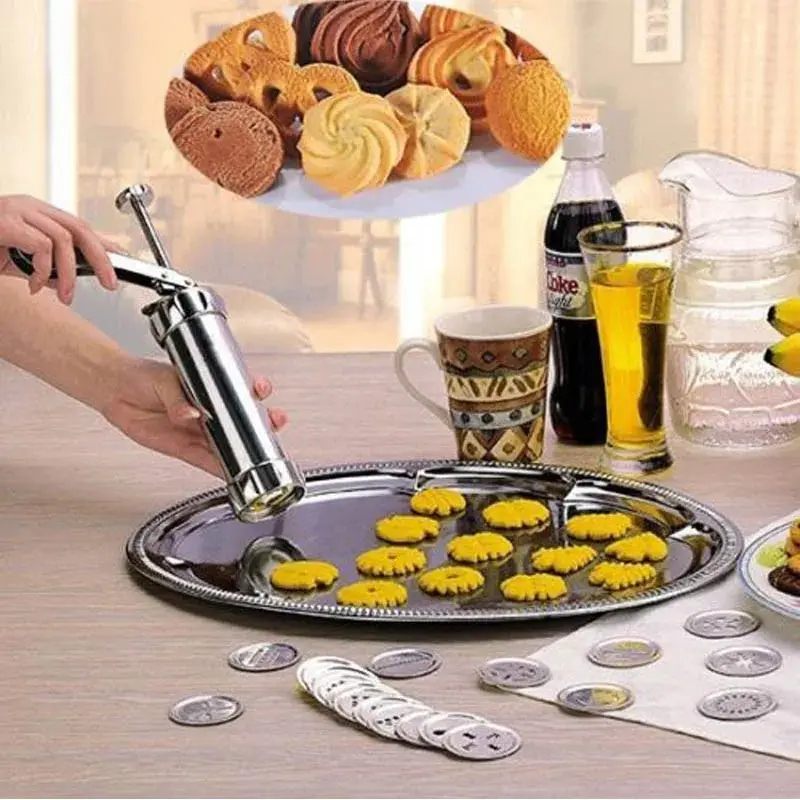 

Metal Cookie Press Machine, Cookie Molds, Biscuits Press, Cutter, Tools, Portable, 4 Nozzles, Kitchen Gadgets, 1 Set