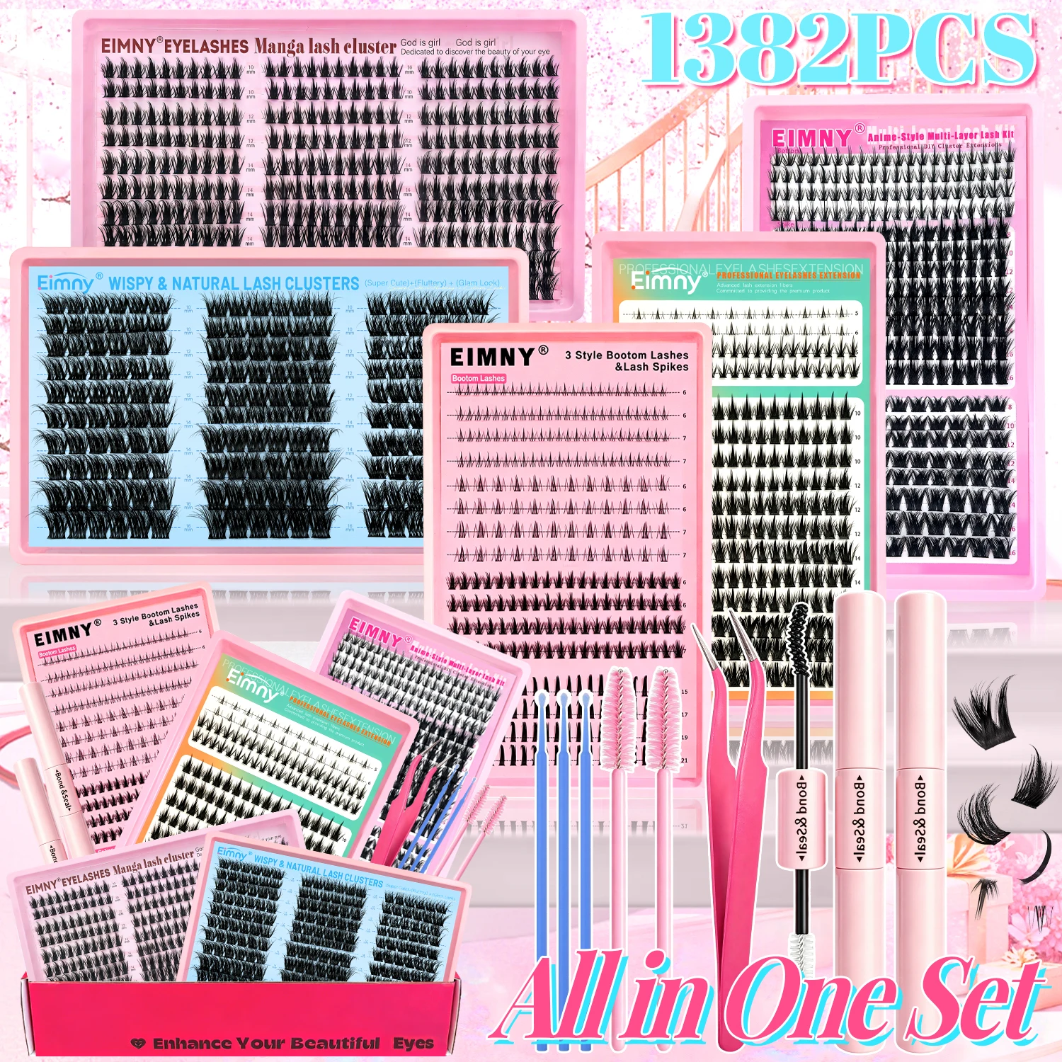 EIMNY 1382PCS Lash Clusters Festival Gift Box, Beginner‑Friendly Beauty Kit Perfect Holiday & Birthday Gift For Lash Enthusiasts