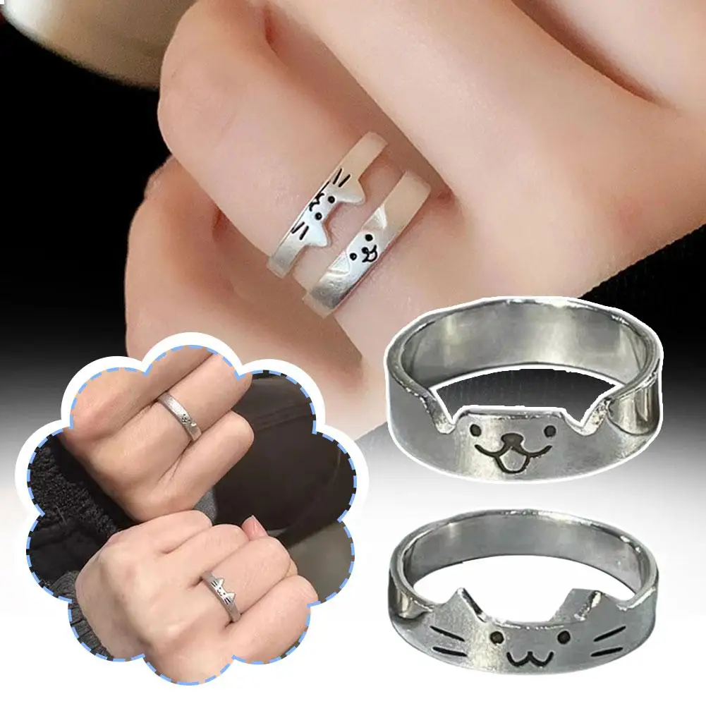 Cute Animal Dog Cat Couple Rings For Women Men Simple Design Fashion Couple Rings Lovers Girlfriend Valentine's Day Jewelry W4A2 image 3