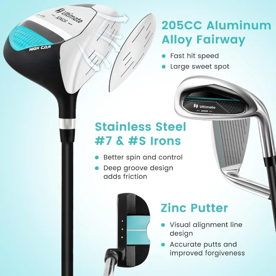 مجموعة نادي الجولف الكاملة للصغار للأعمار اليمنى 57 810 و1113 تتضمن 4 أو 6 نوادي مع حقيبة حامل قابلة للتعديل للممارسة