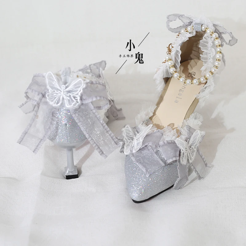 Original Elegant Lolita Lace High Heels Cos Hanfu Fairy Shoes Sweet Girl Tea Party Butterfly Lolita Shoes