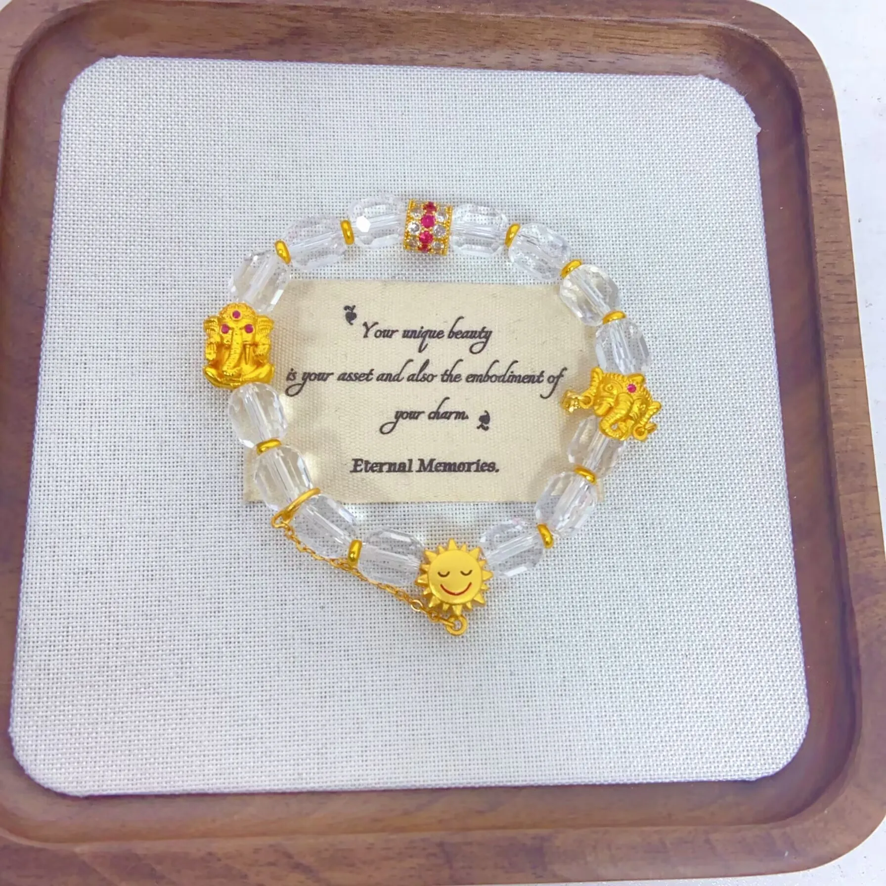 

Plated With Genuine Gold Preservation Ancient Sand Gold New Chinese Style Wind Sun Elephant Divine Road Crystal Girls Gift