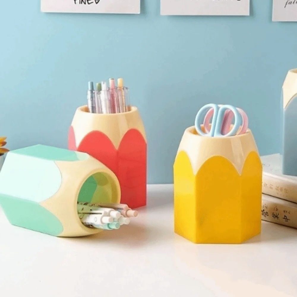 Multifunction Kawaii Cute Pen Holder Aesthetic Creative Makeup Brush Shelf Large Capacity Flower Vase Pot Tabletop Storage