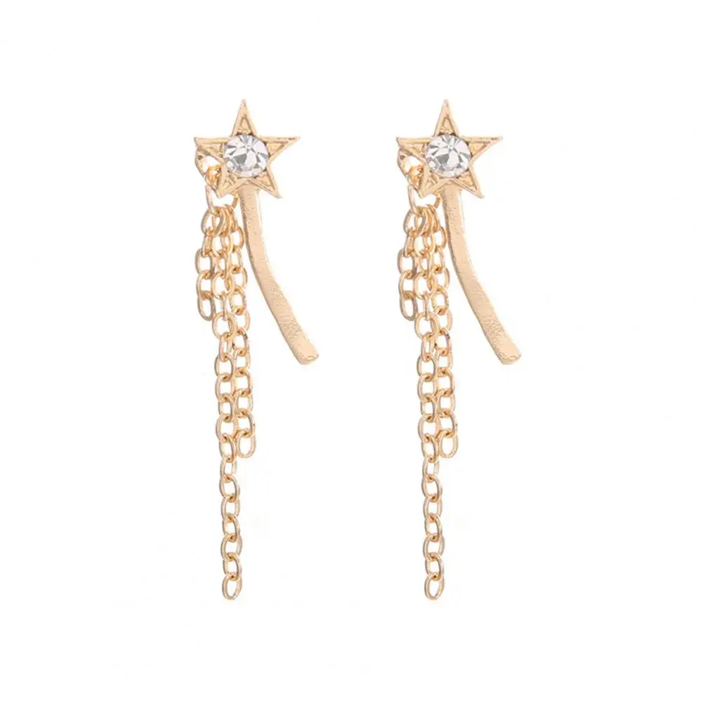 Rhinestones Star Earrings Long-lasting Tassel Earrings Tassel Chain Star Stud Earrings Set Women's Metal Drop Piercing Jewelry