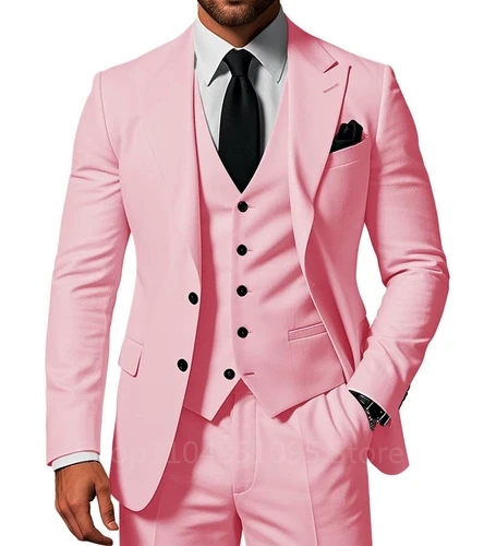 Imagen 2 del producto Trajes de boda sólidos de 3 piezas para hombre, esmoquin Formal para novio, trajes para fiesta de graduación, conjunto de ropa de moda para hombre, chaqueta con solapa de pico, pantalones, chaleco