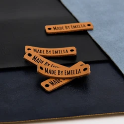 Sewing Tags, Leather Labels, Genuine Leather Knitting Labels, Tags For Handmade Items, 0.39x1.57 Inches, Laser Engraved, D573