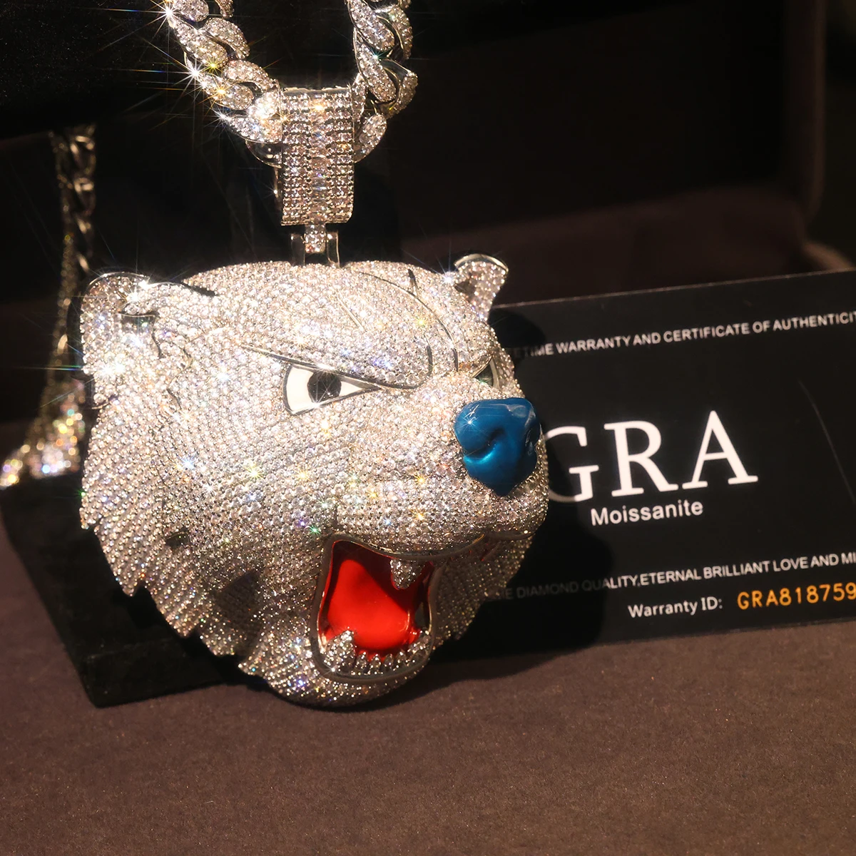 

Sparkling Hip Hop Bear Pendant Blue Nose Ice Crystal Necklace Accessories Party Rapper Jewelry Birthday Gifts for Men Boy Friend