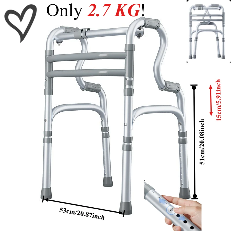 

Lightweight Foldable Walker Chair 4 Legged Walking Stick for Elderly Dual Bar Rehabilitation Mobility Aid