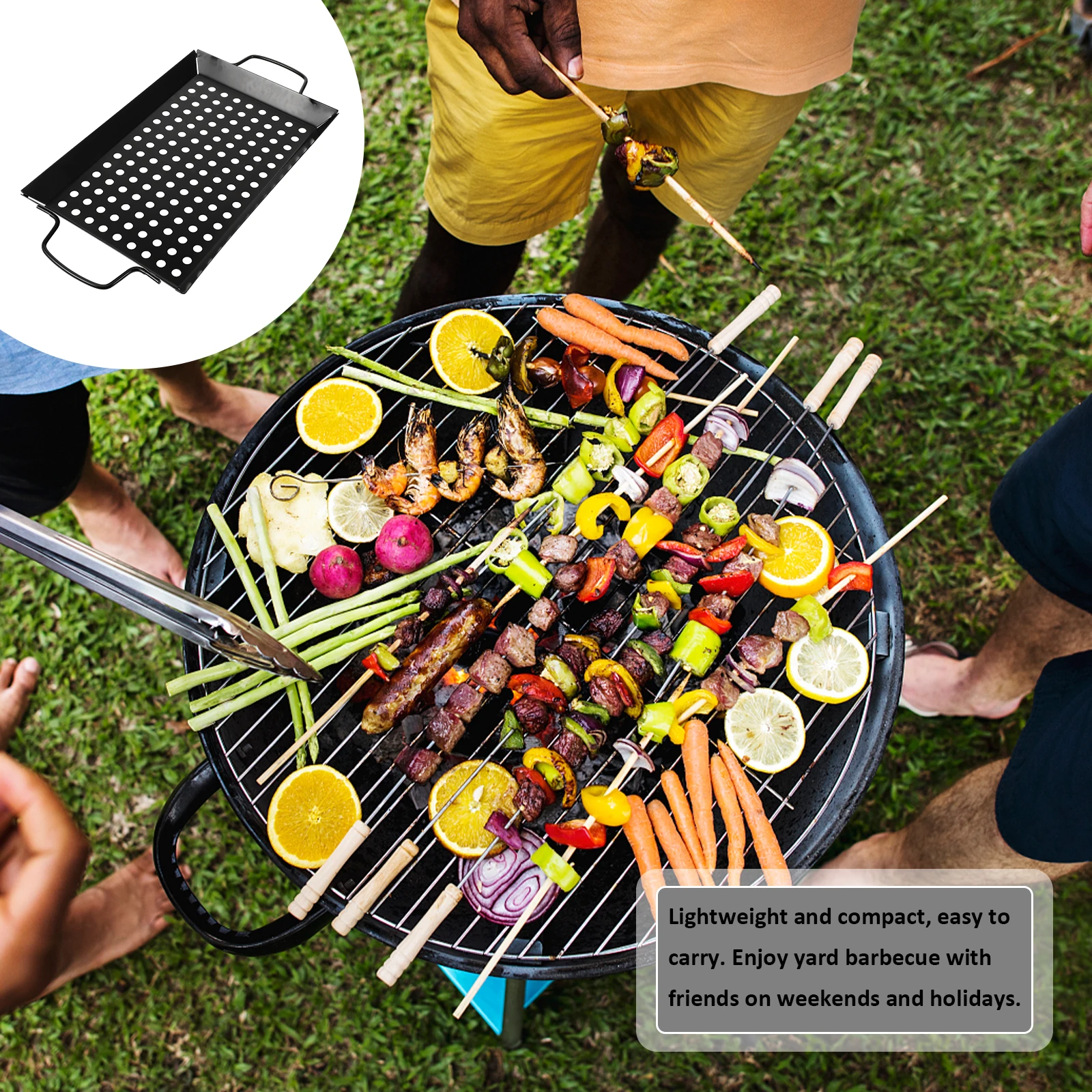 

Tray Grill Plate Non Stick Griddle Pan Barbecue Grille for Outdoor with Holes Black