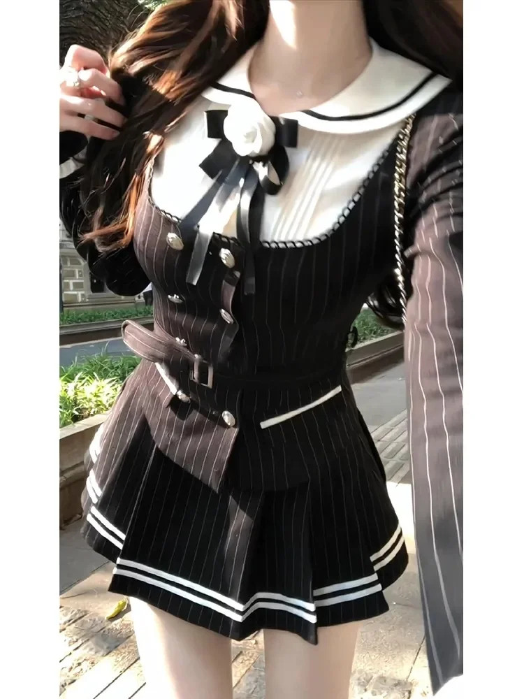 

Ele College Sle ort Skirt Set Women's Faion Autumn New Arrival Waist-Cinching Bouffant Outerwear Two-Piece Suit