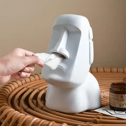 Moai Paper Tissue Box Decor Island Monolith Statue Personality Stone Figure Sculpture Home Tissue Holder Napkins Organizer Case