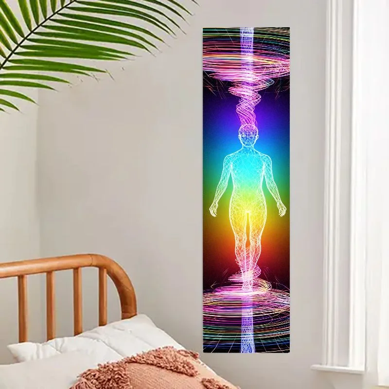 VIKAMA Rainbow Human Body Chakra Vertical Tapestry Psychedelic Bohemian Zen Wall Hanging for Bedroom Yoga Home Decor