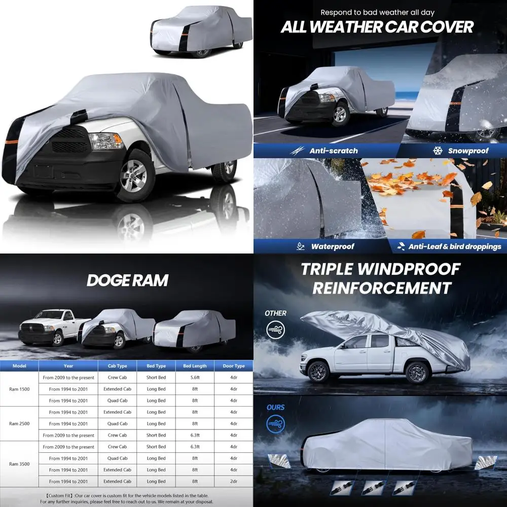 

Waterproof All-Weather Custom Fit Car Cover for 2009-2026 Ram 1500 Crew Cab Short Bed (5.75') Trucks