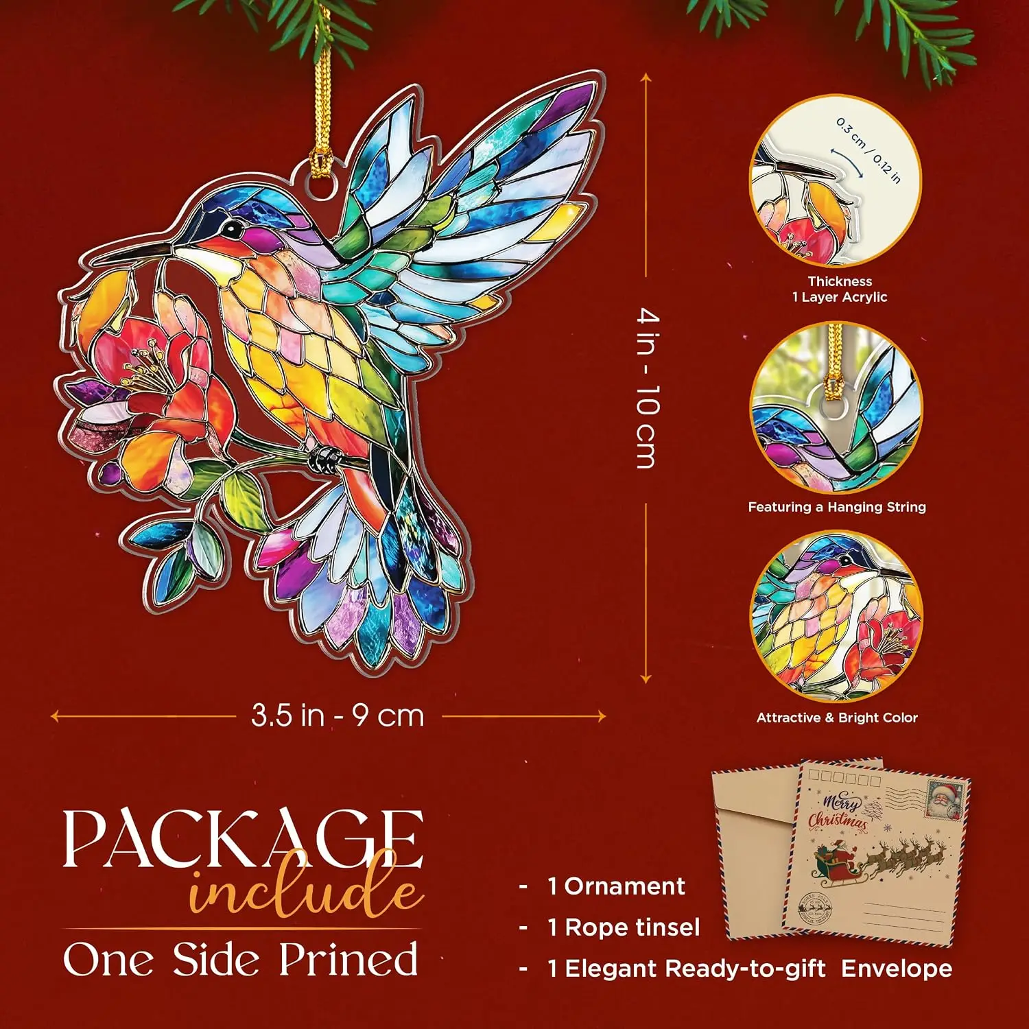 Hummingbird Stained Glass Effect Christmas Tree Ornament Decor, Customized