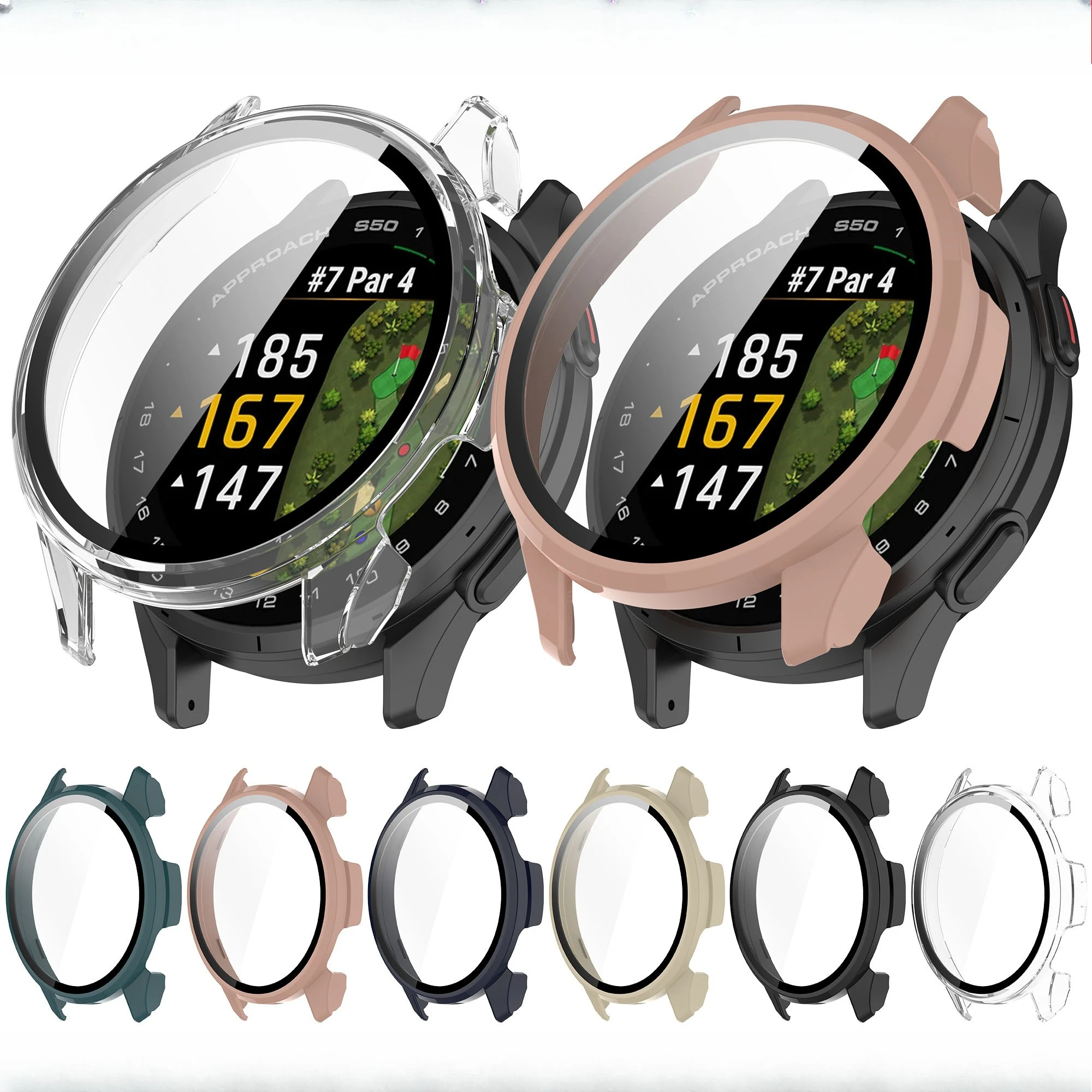 

Watch Case For Garmin Approach S50 WithTempered 2-in-1 Glass Hard Cover With Screen Protector Film PC Watch Casing