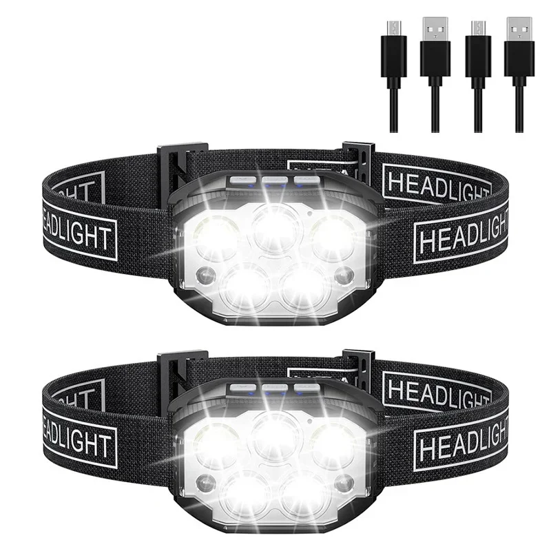 5 Led Strong Light Headlamp USB Rechageable Motion Sensor Headlight Portable Fishing Camping Outdoor Head Lamp Work Flashlight