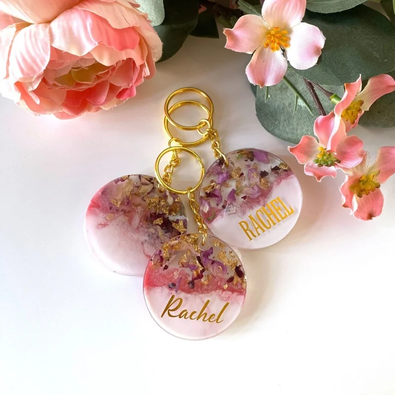 

Personalized customized name, A to Z letter keychain, rose gold foil, 26 first letter tassel pendant