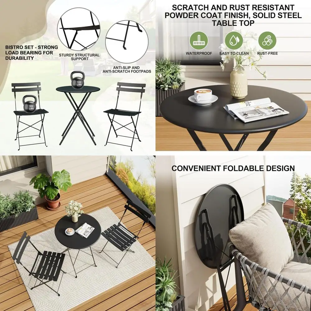 

Classic 3-Piece Outdoor Bistro Set with Premium Quality, Ideal for Patio, Garden, and Balcony in Black