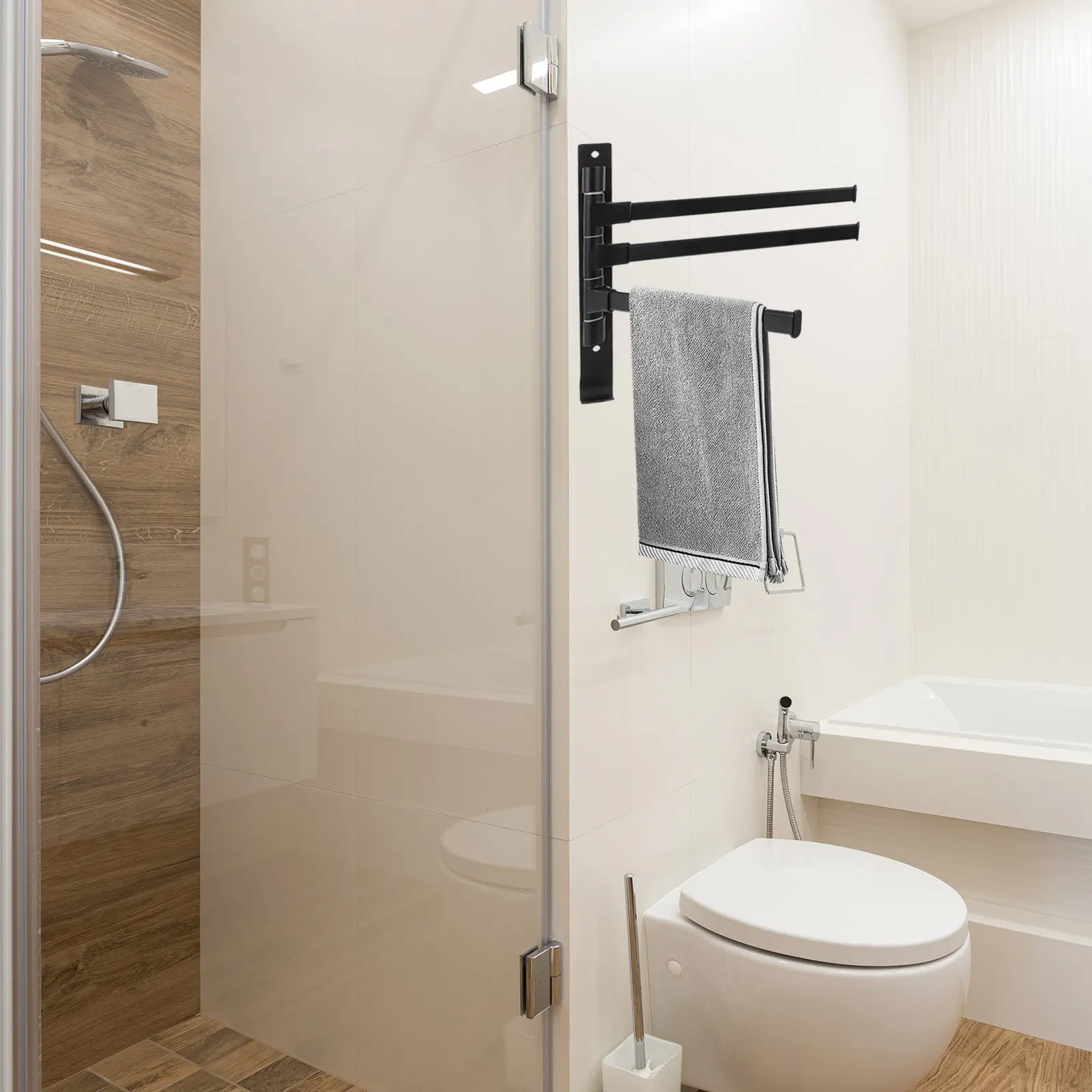 

1Set Swivel Aluminum Towel Rack Black Bathroom Wall Mounted Rustic Towel Holder Storage Rod Easy Install Space Saving Organizer