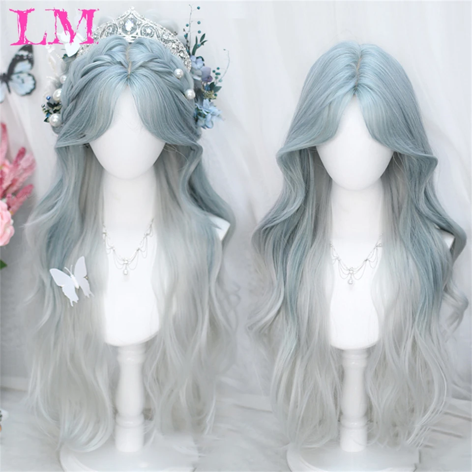 LM Heat Ressitant Synthetic Wig Blue Wigs for Women Natural Hairline Synthetic Lace Wig Cosplay Party Lace Front Wigs Used