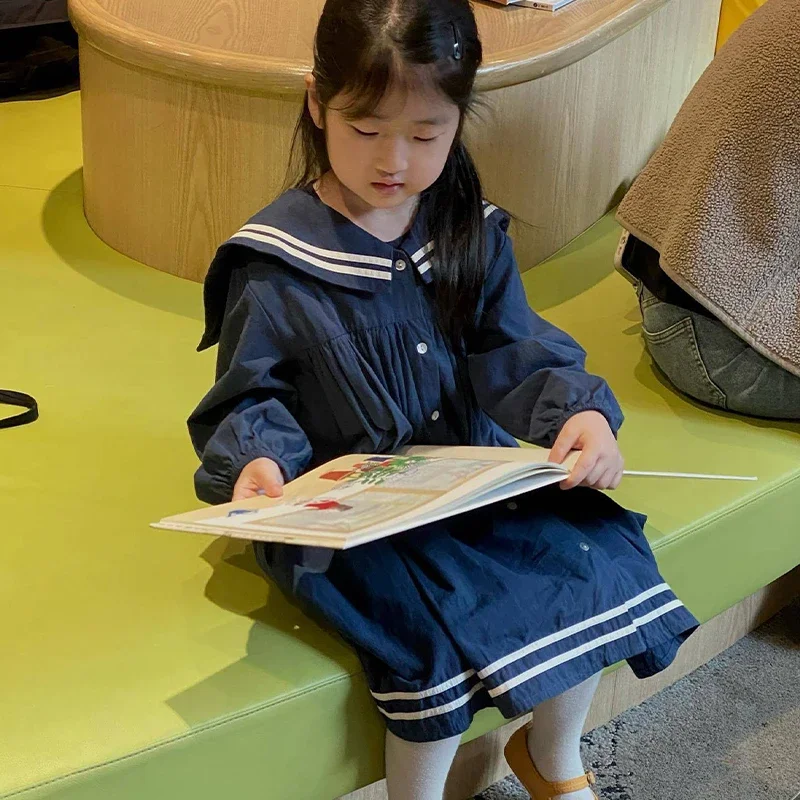 2023 KS Autumn Kids College Style Dress Baby Boy Girl Navy Clothes Long Sleeve Sailor Shirt Shorts Toddler Set Soft Cotton Unifo