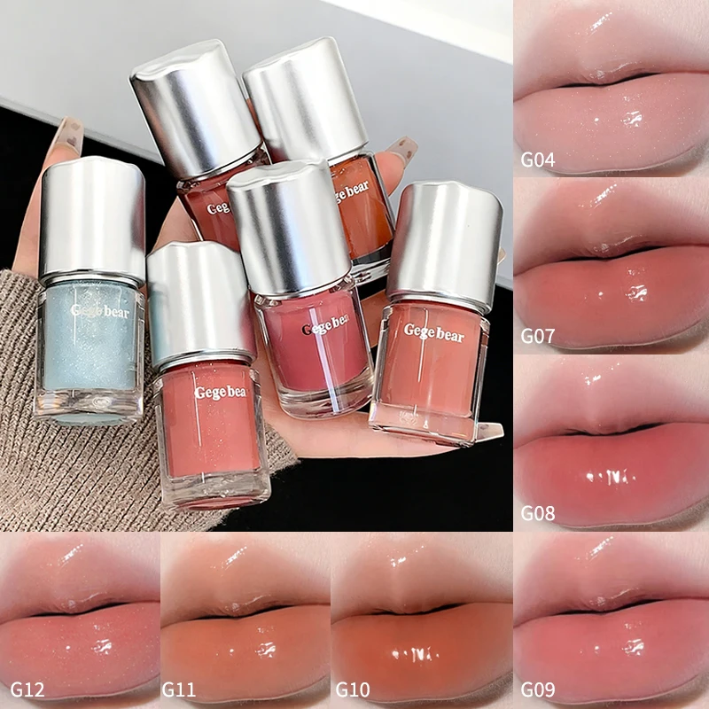 Glass Lip Gloss GEGE BEAR Crystal Hydrating Plumping Long Lasting Nonstick Shimmer Dewy 8 Shades Lip Oil Korean Makeup Cosmetics