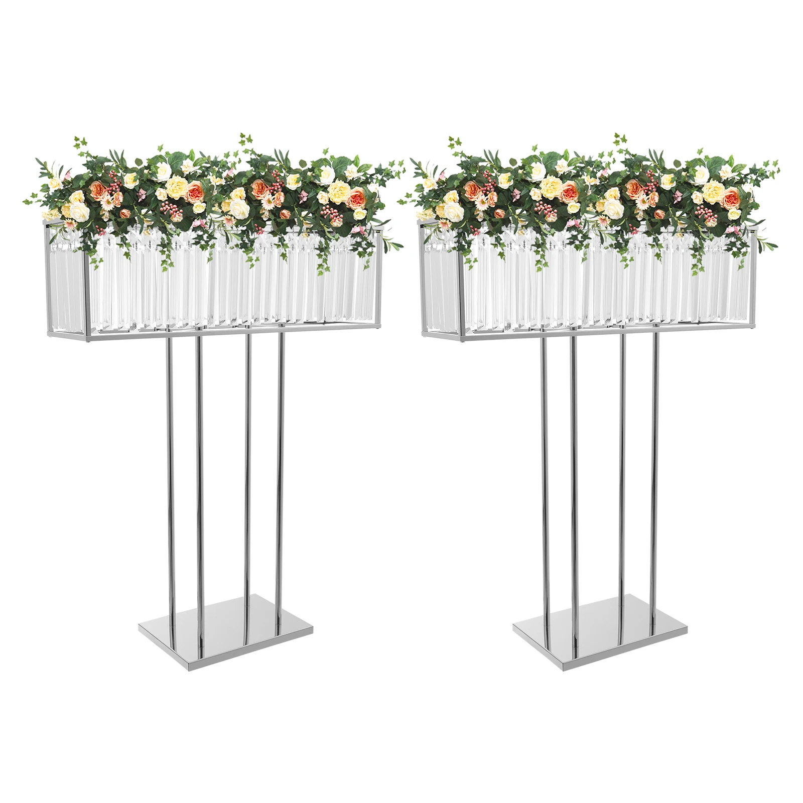 2Packs Square Crystal Flower Stands, Crystal Flowers Display Rack Silver 70*90cm Decoration Freestanding/Tabletop for Wedding view 4