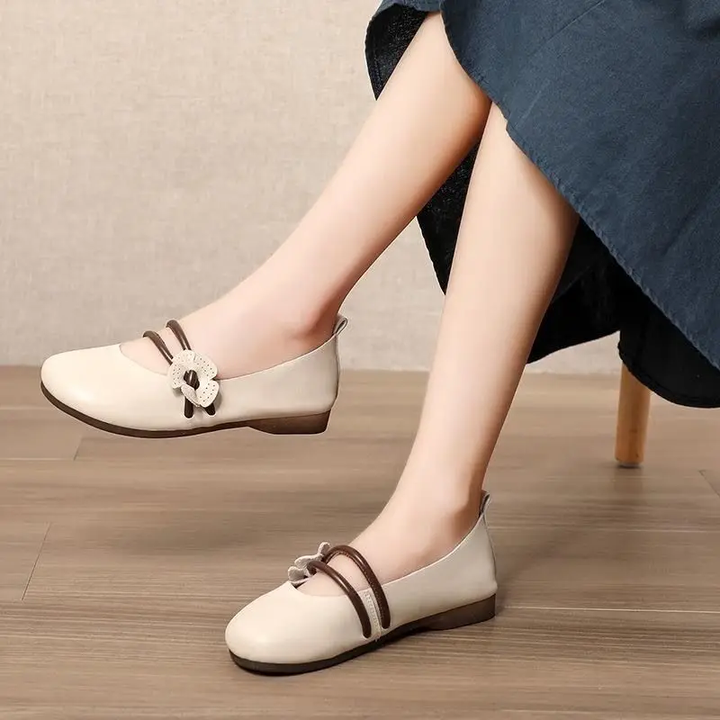 

Elegant Dressy Ballet Flats Women's Strappy Loafer Girl Summer Concise Mary Jane Shoes New Woman Slip On Leather Moccasins Dress