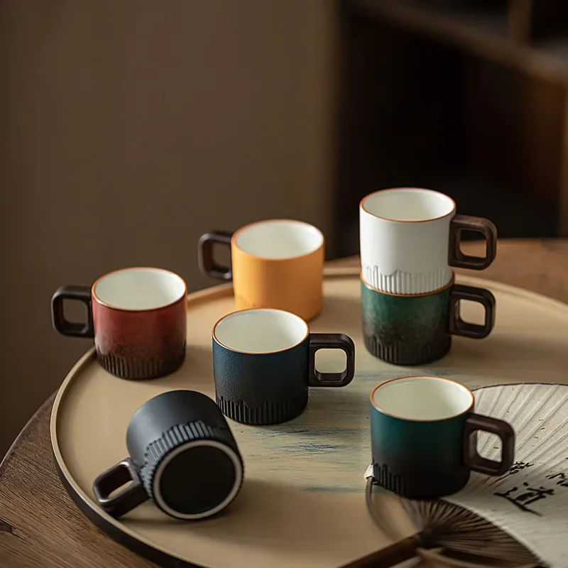 

Kiln transmutation 70ml Gradient ceramic tea cup with handle heat-resistant coffee cup, household hand drawn mini minimalist mug